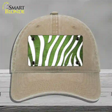 Lime Green White Zebra Oil Rubbed Novelty License Plate Hat Unconstructed Cotton / Khaki