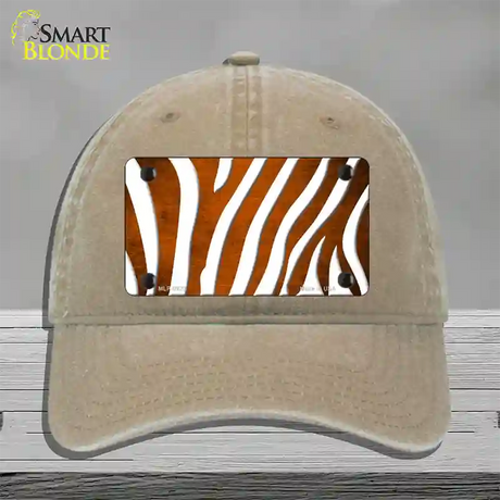 Orange White Zebra Oil Rubbed Novelty License Plate Hat Unconstructed Cotton / Khaki