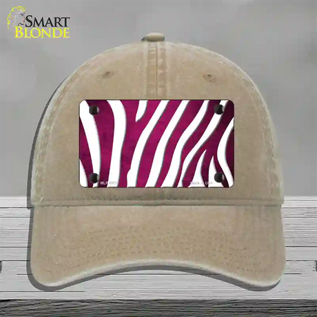 Pink White Zebra Oil Rubbed Novelty License Plate Hat Unconstructed Cotton / Khaki