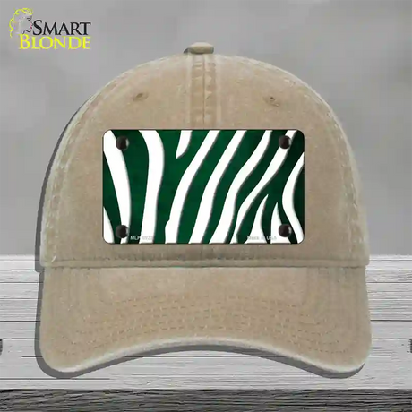 Green White Zebra Oil Rubbed Novelty License Plate Hat Unconstructed Cotton / Khaki