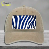 Blue White Zebra Oil Rubbed Novelty License Plate Hat Unconstructed Cotton / Khaki