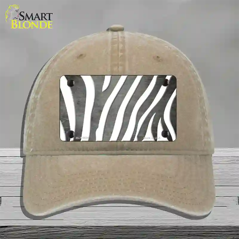 Gray White Zebra Oil Rubbed Novelty License Plate Hat Unconstructed Cotton / Khaki