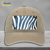 Light Blue White Zebra Oil Rubbed Novelty License Plate Hat Unconstructed Cotton / Khaki