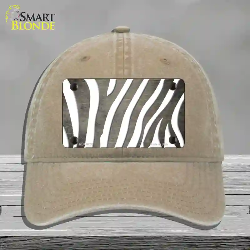 Tan White Zebra Oil Rubbed Novelty License Plate Hat Unconstructed Cotton / Khaki