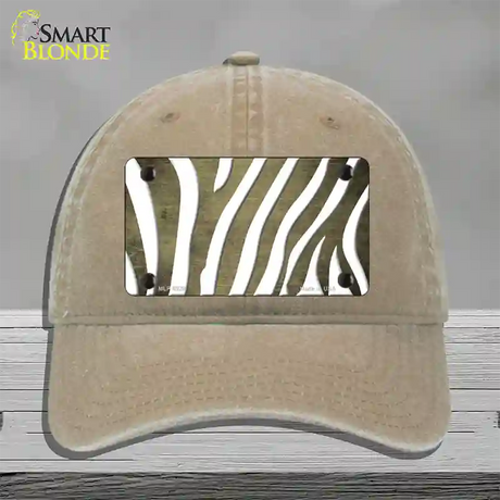 Gold White Zebra Oil Rubbed Novelty License Plate Hat Unconstructed Cotton / Khaki