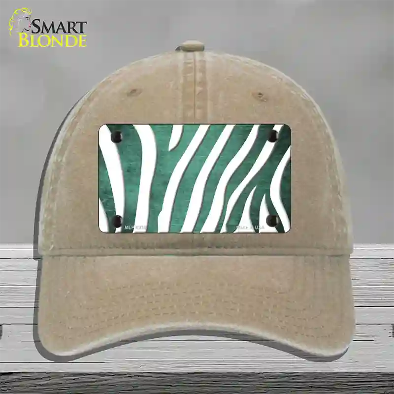 Mint White Zebra Oil Rubbed Novelty License Plate Hat Unconstructed Cotton / Khaki