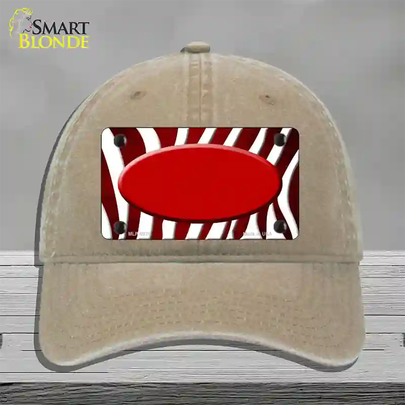 Red White Zebra Oval Oil Rubbed Novelty License Plate Hat Unconstructed Cotton / Khaki