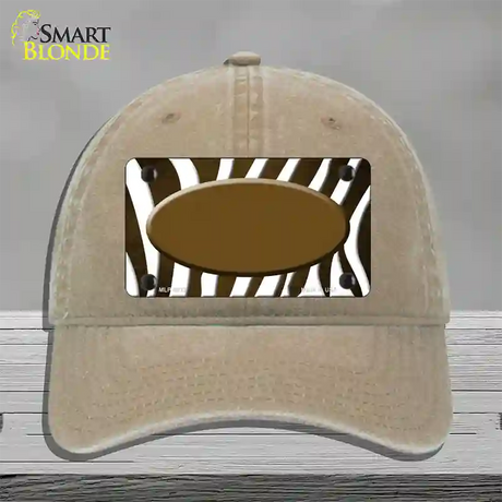 Brown White Zebra Oval Oil Rubbed Novelty License Plate Hat Unconstructed Cotton / Khaki