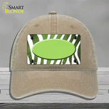 Lime Green White Zebra Oval Oil Rubbed Novelty License Plate Hat Unconstructed Cotton / Khaki