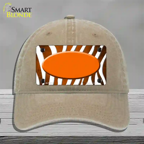 Orange White Zebra Oval Oil Rubbed Novelty License Plate Hat Unconstructed Cotton / Khaki