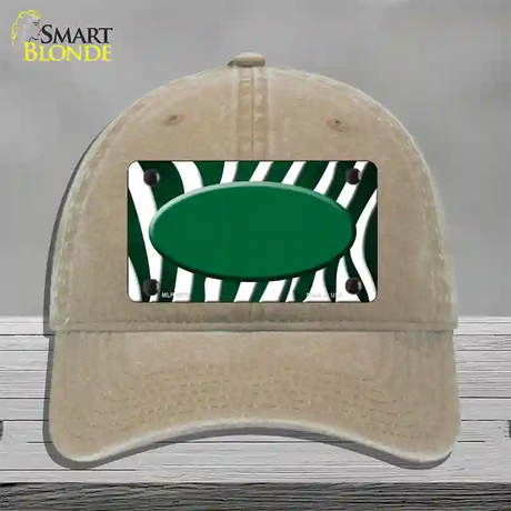 Green White Zebra Oval Oil Rubbed Novelty License Plate Hat Unconstructed Cotton / Khaki