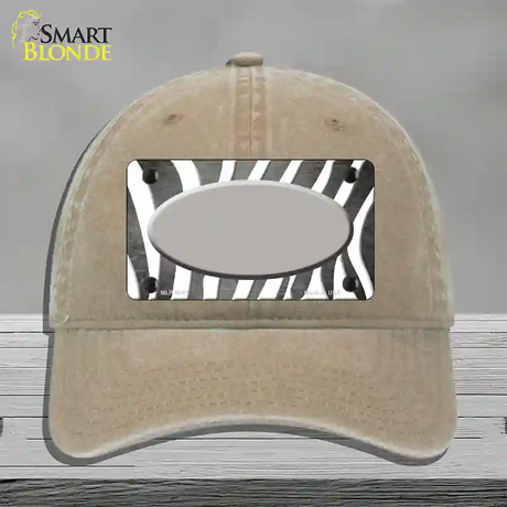 Gray White Zebra Oval Oil Rubbed Novelty License Plate Hat Unconstructed Cotton / Khaki