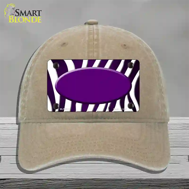 Purple White Zebra Oval Oil Rubbed Novelty License Plate Hat Unconstructed Cotton / Khaki