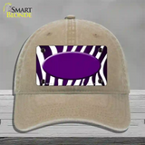 Purple White Zebra Oval Oil Rubbed Novelty License Plate Hat Unconstructed Cotton / Khaki