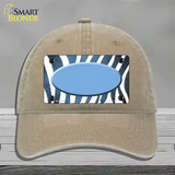 Light Blue White Zebra Oval Oil Rubbed Novelty License Plate Hat Unconstructed Cotton / Khaki