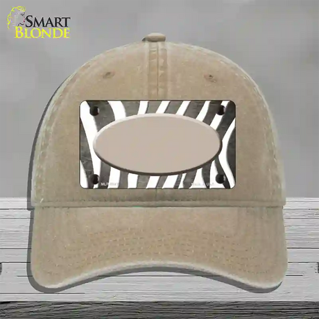 Tan White Zebra Oval Oil Rubbed Novelty License Plate Hat Unconstructed Cotton / Khaki