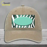 Mint White Zebra Oval Oil Rubbed Novelty License Plate Hat Unconstructed Cotton / Khaki