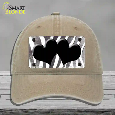 Black White Zebra Hearts Oil Rubbed Novelty License Plate Hat Unconstructed Cotton / Khaki