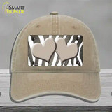 Tan White Zebra Hearts Oil Rubbed Novelty License Plate Hat Unconstructed Cotton / Khaki