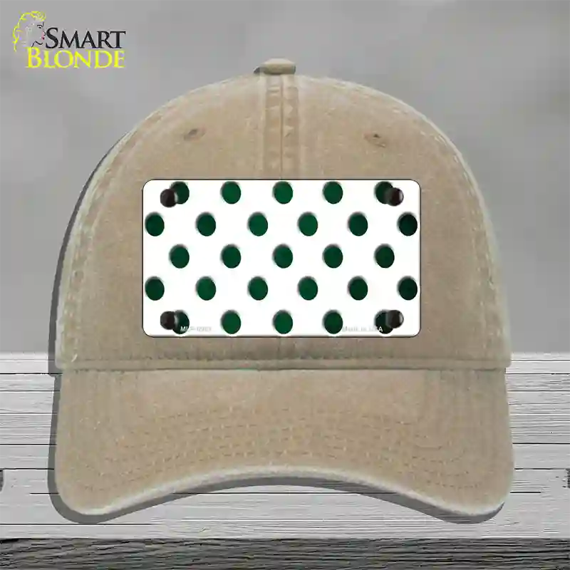 Green White Dots Oil Rubbed Novelty License Plate Hat Unconstructed Cotton / Khaki