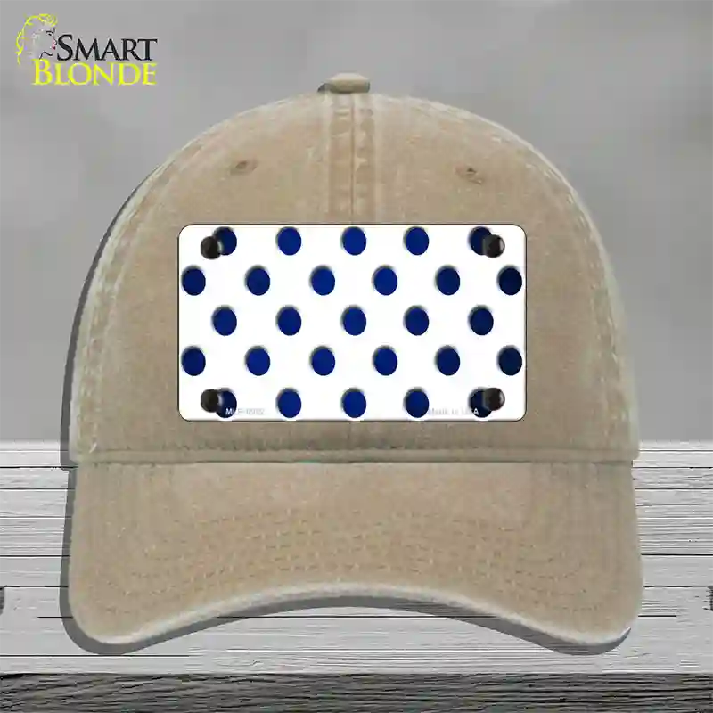 Blue White Dots Oil Rubbed Novelty License Plate Hat Unconstructed Cotton / Khaki