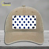 Blue White Dots Oil Rubbed Novelty License Plate Hat Unconstructed Cotton / Khaki