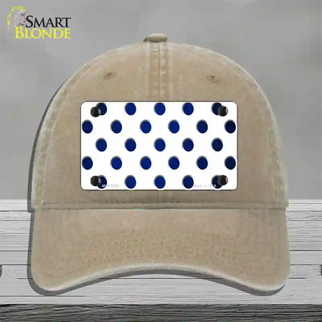 Blue White Dots Oil Rubbed Novelty License Plate Hat Unconstructed Cotton / Khaki