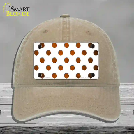 Orange White Dots Oil Rubbed Novelty License Plate Hat Unconstructed Cotton / Khaki