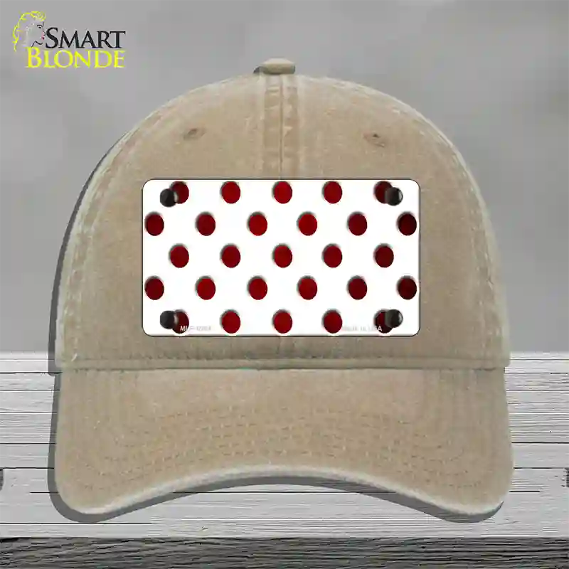 Red White Dots Oil Rubbed Novelty License Plate Hat Unconstructed Cotton / Khaki