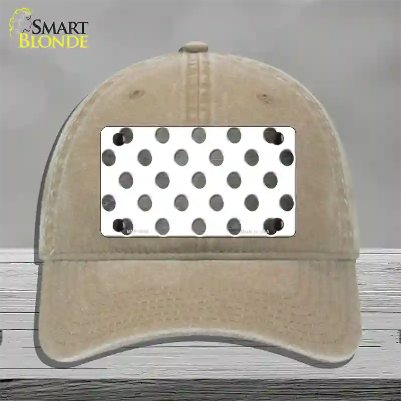 Gray White Dots Oil Rubbed Novelty License Plate Hat Unconstructed Cotton / Khaki