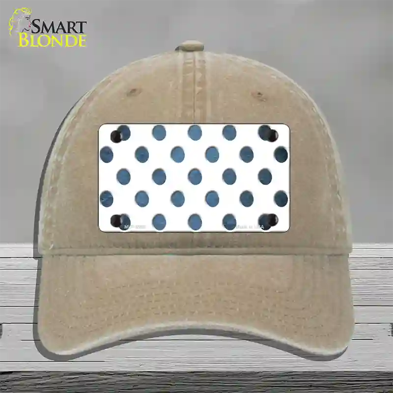 Light Blue White Dots Oil Rubbed Novelty License Plate Hat Unconstructed Cotton / Khaki