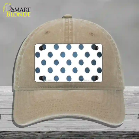 Light Blue White Dots Oil Rubbed Novelty License Plate Hat Unconstructed Cotton / Khaki