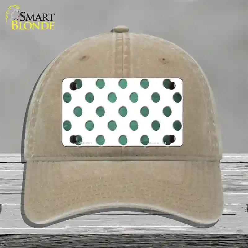 Mint White Dots Oil Rubbed Novelty License Plate Hat Unconstructed Cotton / Khaki