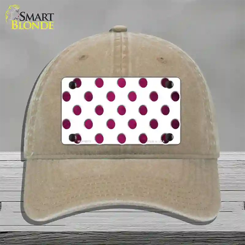 Pink White Dots Oil Rubbed Novelty License Plate Hat Unconstructed Cotton / Khaki