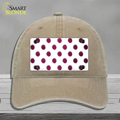 Pink White Dots Oil Rubbed Novelty License Plate Hat Unconstructed Cotton / Khaki