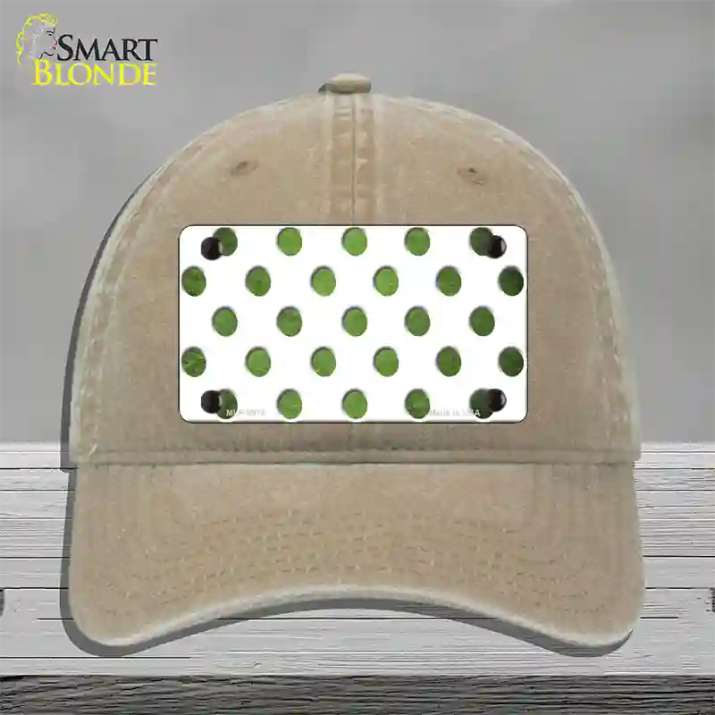 Lime Green White Dots Oil Rubbed Novelty License Plate Hat Unconstructed Cotton / Khaki