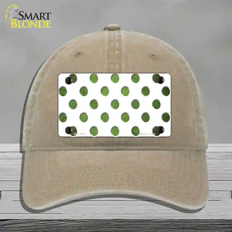 Lime Green White Dots Oil Rubbed Novelty License Plate Hat Unconstructed Cotton / Khaki