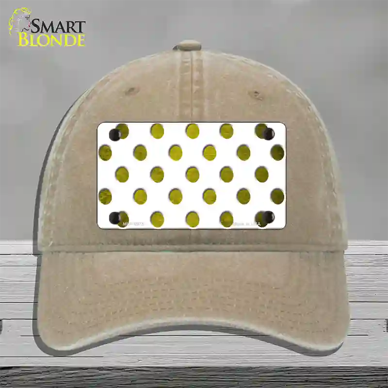 Yellow White Dots Oil Rubbed Novelty License Plate Hat Unconstructed Cotton / Khaki