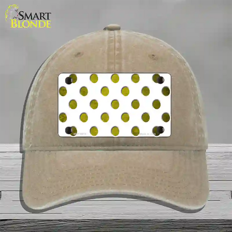 Yellow White Dots Oil Rubbed Novelty License Plate Hat Unconstructed Cotton / Khaki