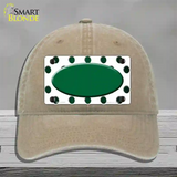 Green White Dots Oval Oil Rubbed Novelty License Plate Hat Unconstructed Cotton / Khaki