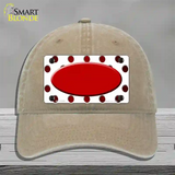 Red White Dots Oval Oil Rubbed Novelty License Plate Hat Unconstructed Cotton / Khaki