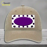 Purple White Dots Oval Oil Rubbed Novelty License Plate Hat Unconstructed Cotton / Khaki