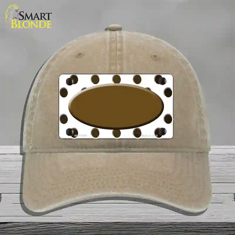 Brown White Dots Oval Oil Rubbed Novelty License Plate Hat Unconstructed Cotton / Khaki