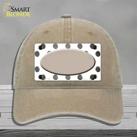 Tan White Dots Oval Oil Rubbed Novelty License Plate Hat Unconstructed Cotton / Khaki