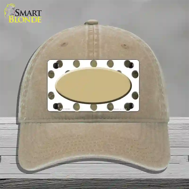 Gold White Dots Oval Oil Rubbed Novelty License Plate Hat Unconstructed Cotton / Khaki