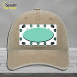 Mint White Dots Oval Oil Rubbed Novelty License Plate Hat Unconstructed Cotton / Khaki