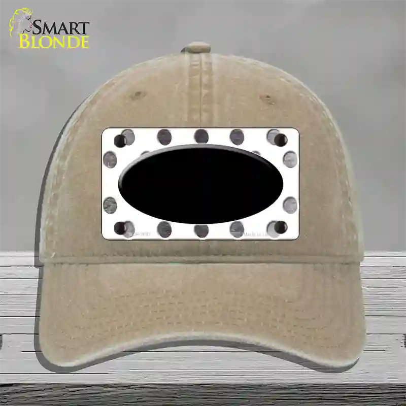 Black White Dots Oval Oil Rubbed Novelty License Plate Hat Unconstructed Cotton / Khaki