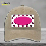 Pink White Dots Oval Oil Rubbed Novelty License Plate Hat Unconstructed Cotton / Khaki