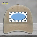 Light Blue White Dots Oval Oil Rubbed Novelty License Plate Hat Unconstructed Cotton / Khaki