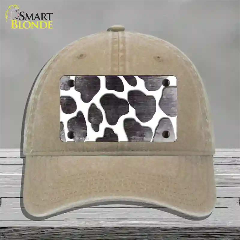 Black White Giraffe Oil Rubbed Novelty License Plate Hat Unconstructed Cotton / Khaki